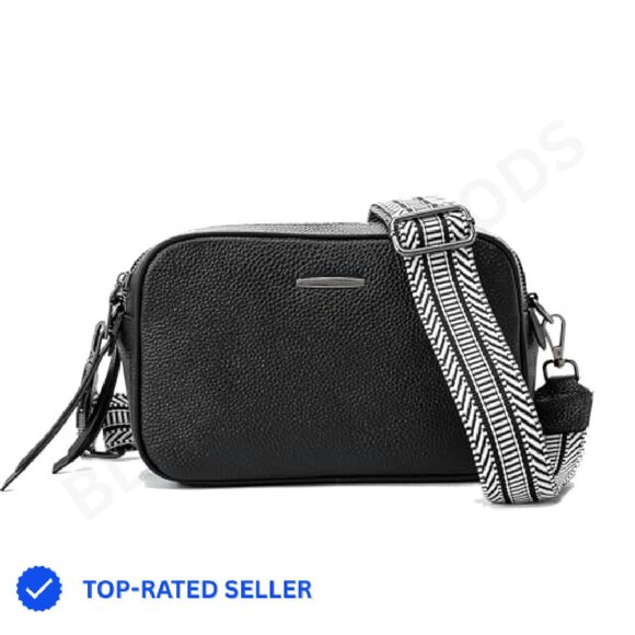 Genuine Leather Crossbody Bag Square Camera Messenger Purse Two Straps - Picture 2 of 8